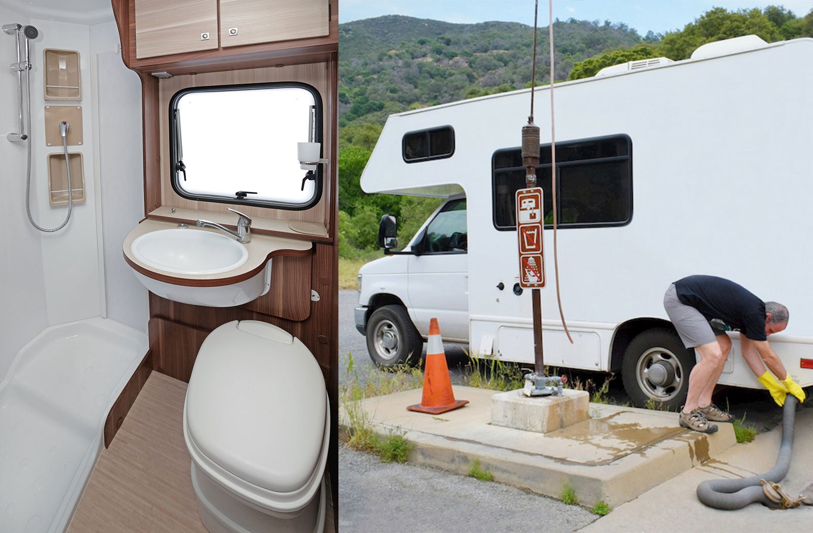 Portable RV/camper toilet and holding tank setup in Cheyenne, Wyoming
